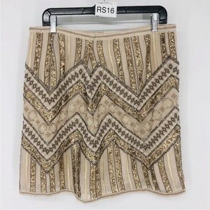 Anthropologie beige silk beaded skirt